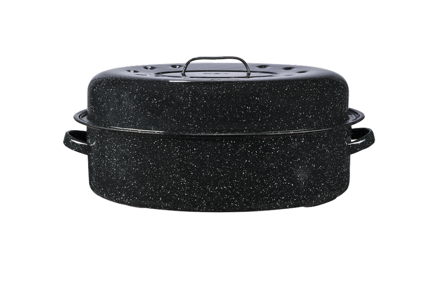 Granite Ware 3 piece multiuse set. Enameled steel bake, broiler pan, and  grill with rack. Versatile for oven and direct fire cooking. Resists up to